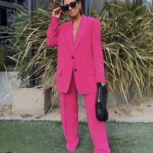 Zara Women's Hot Pink Oversized Blazer Blogger’s Favorite